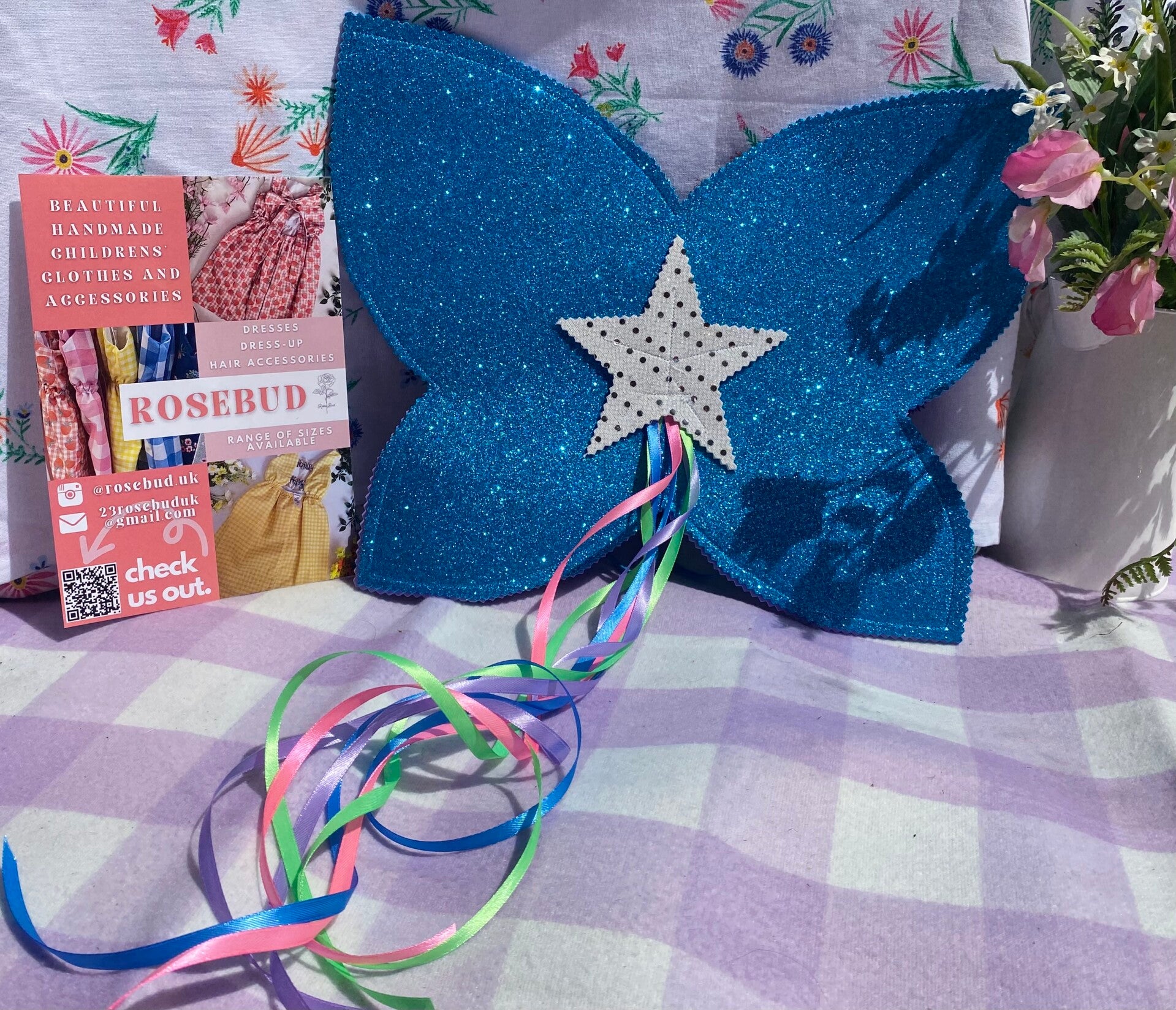 Blue glitter star wings