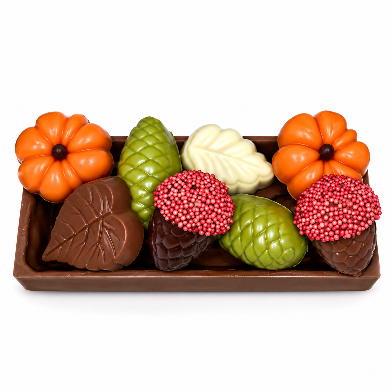 Boomstam gevuld met herfstchocolade