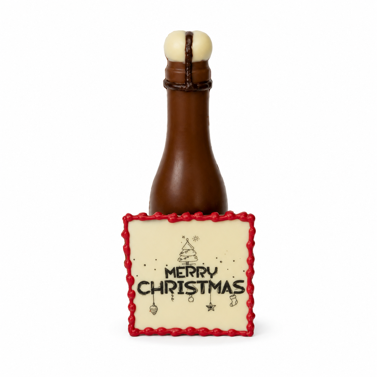 Chocolade Champagneflesje met Kerst tegeltje