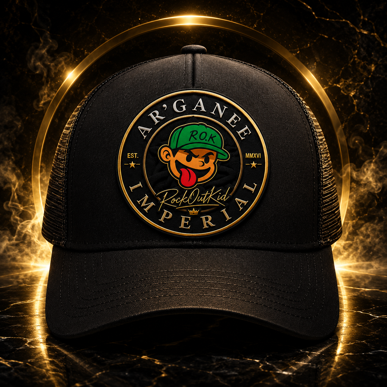 New Ear Ar'Ganee Bah'Lajh X RockOutKid Clothing 10 years Anniversary Trucker Hat