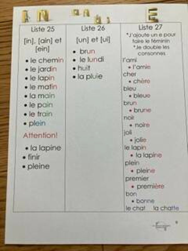 Listes des mots version numérique 2e année