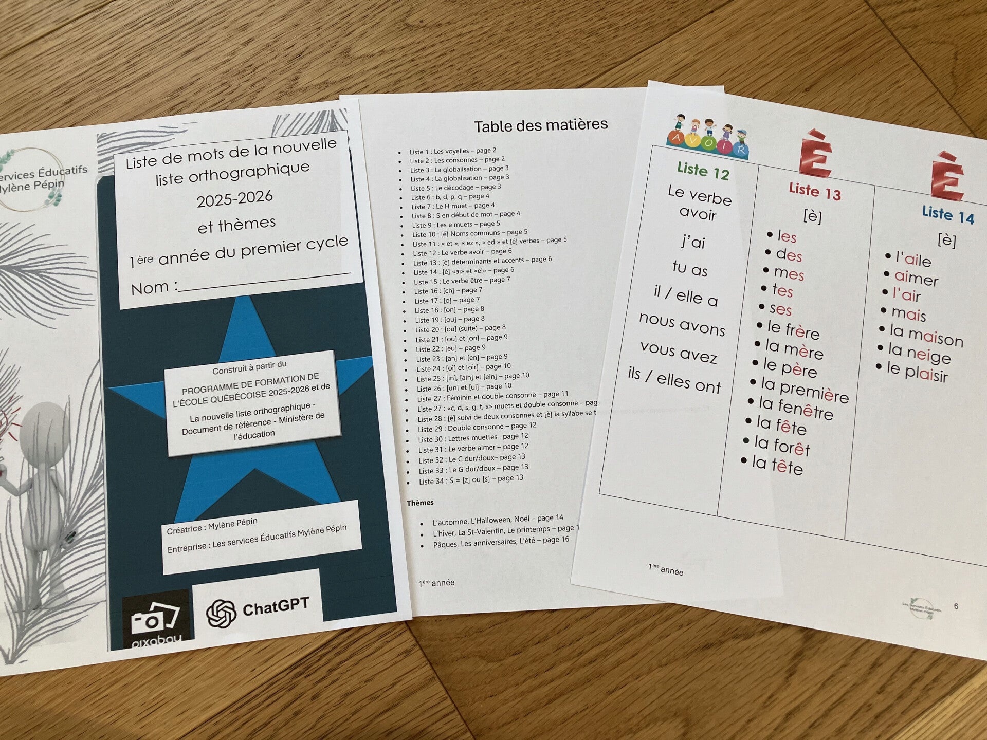 Listes de mots version numérique 1ère année