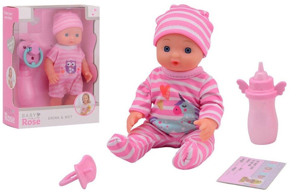Baby Rose drink en plaspop 17 cm.