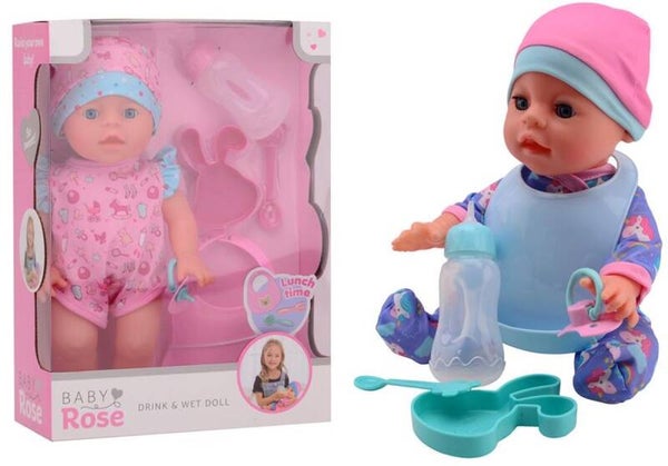 Baby Rose drink en plaspop 30 cm.