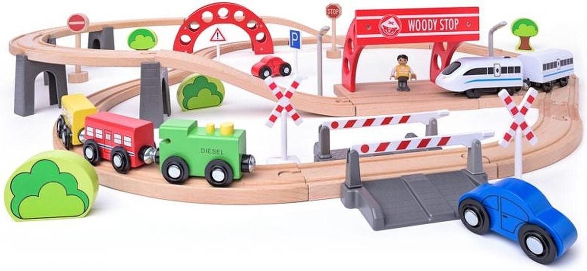 Woody Treinset met elektrische locomotief 60 delig