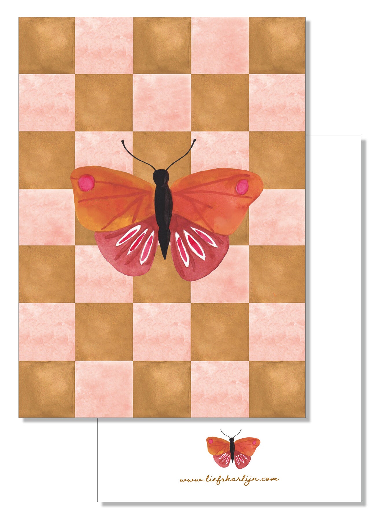 'Vlinder op blokjes print' kaart