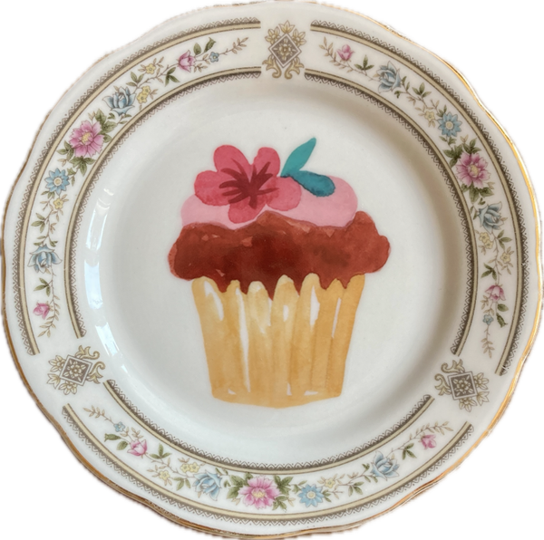 Cupcake op bordje met decoratieve rand