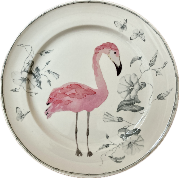 Flamingo op bord met bloemen