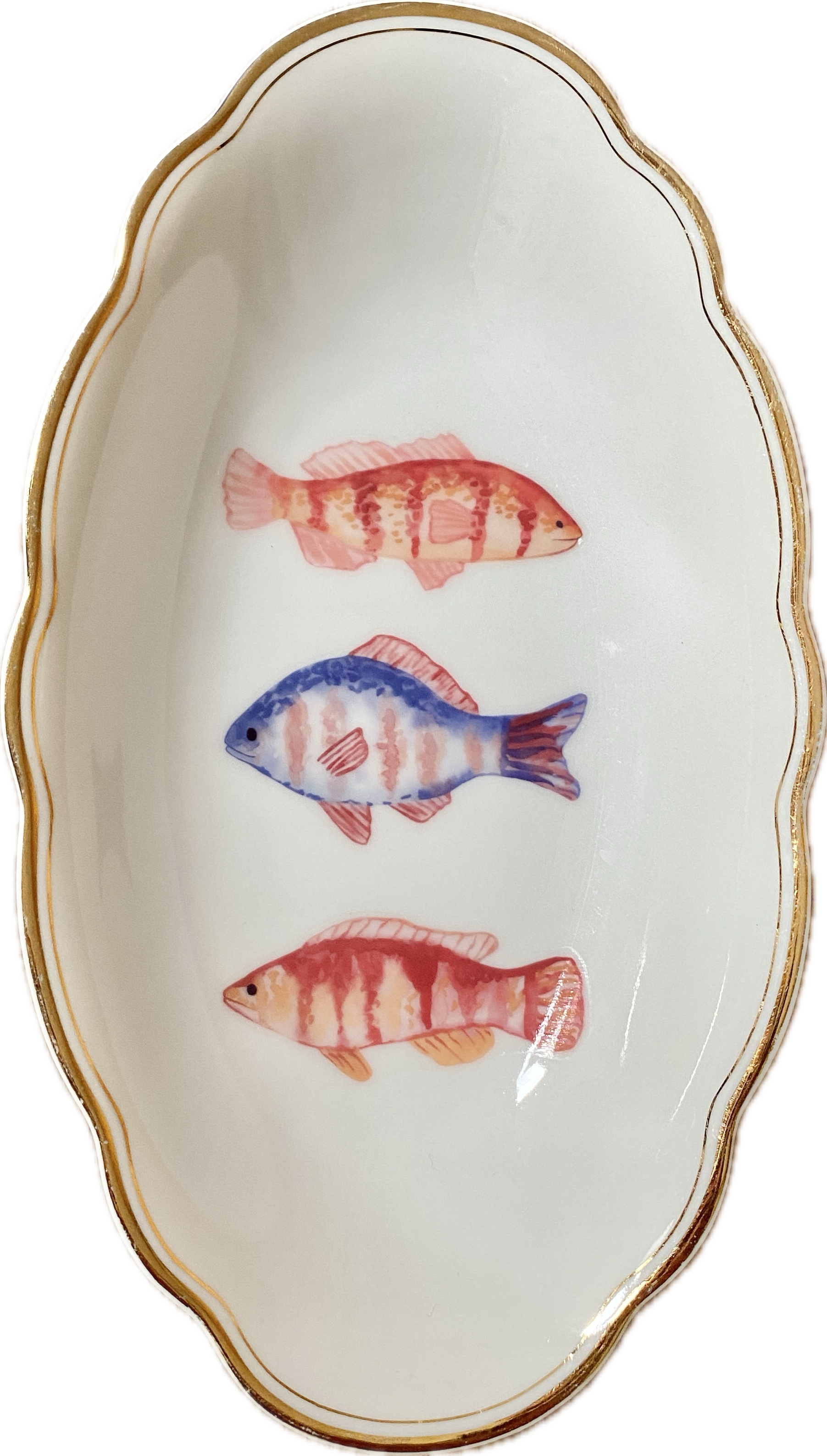 Vissen op ovaal bord met gouden rand