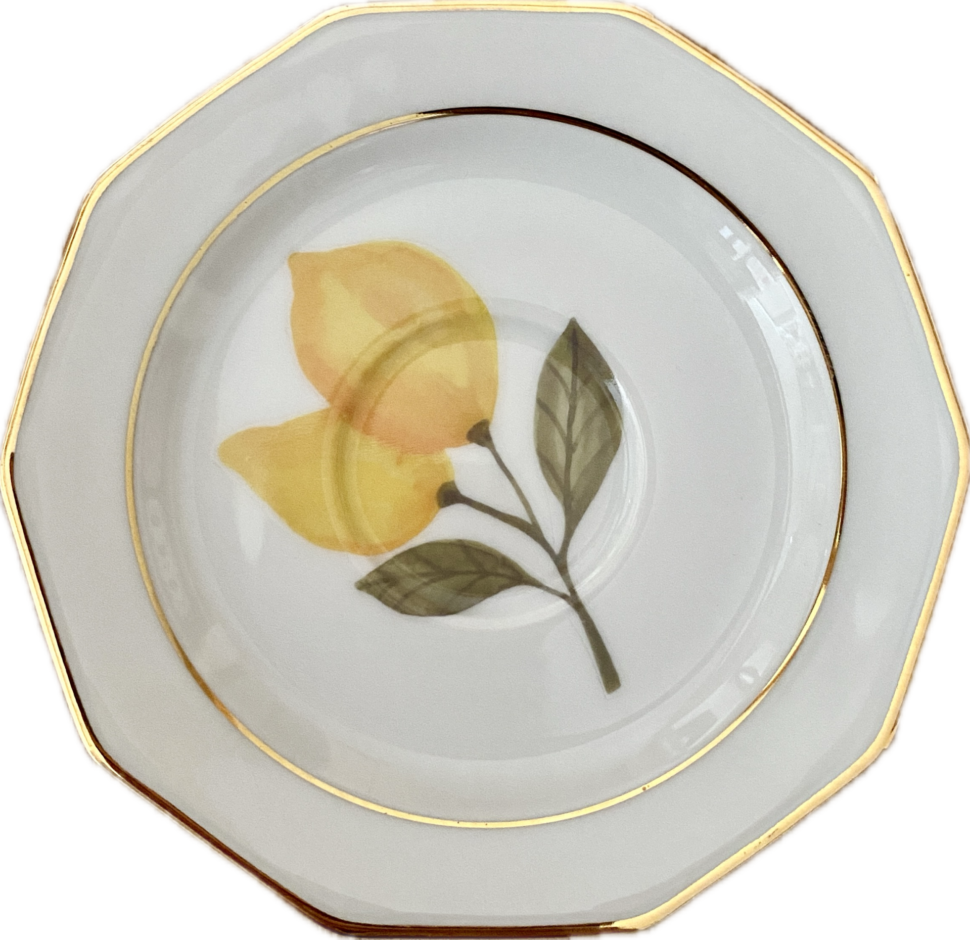 Citroen op schotel met gouden rand