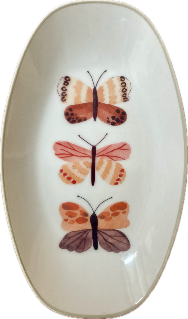 Vlindertjes op ovaal bord met grijze rand
