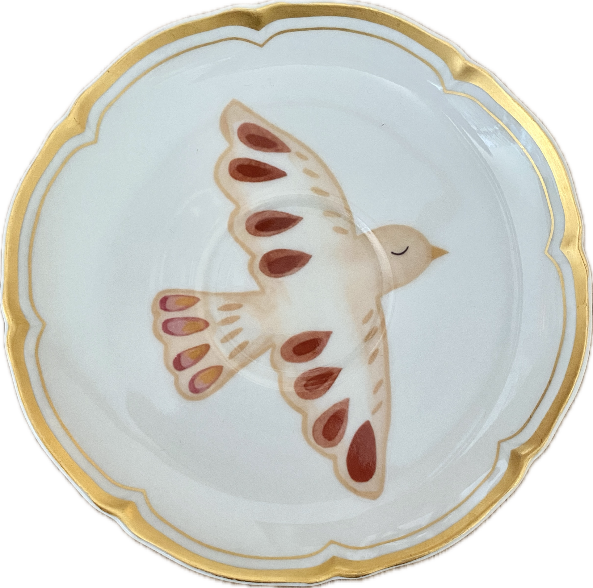 Vogel op schotel met gouden rand