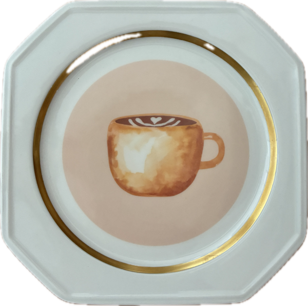Koffie kopje op hoekig bord met gouden rand