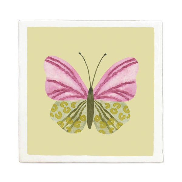 Tegeltje 10x10 'Vlinder groen/roze'