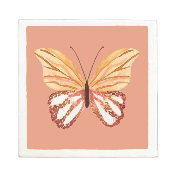 Tegeltje 10x10 'Vlinder rosé/okergeel'