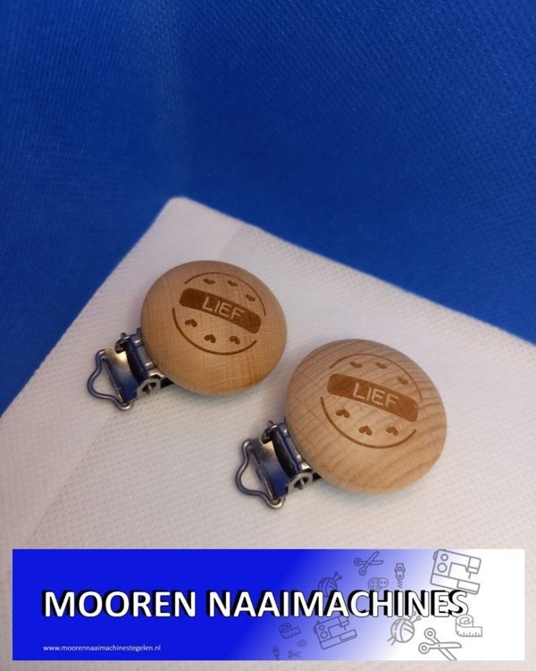 Durable speenkoord Clips hout kleur met tekst of "LIEF" of ''STOER''