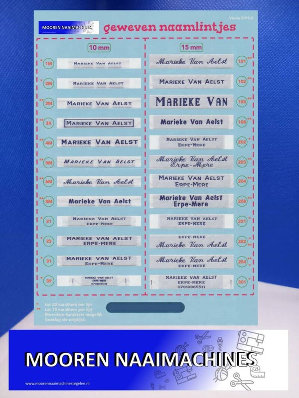 Geweven Naamlint voor in kleding t.b.v. verzorgingshuizen RAAK NOOIT MEER KLEDING kwijt