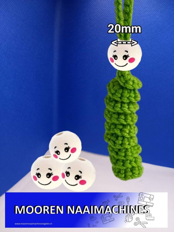 Houten ronde balletjes kralen met gezichtsuitdrukkingen 20mm of 30mm