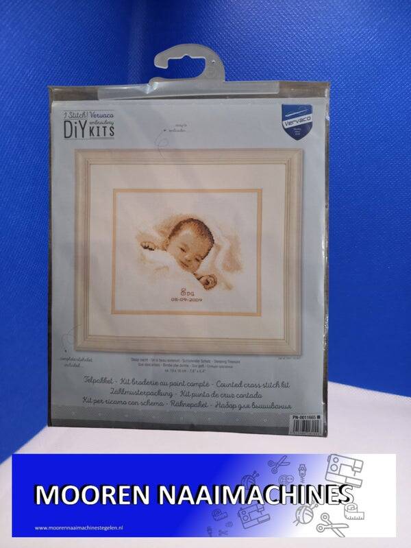 Verachtert Borduurpakket geboorte sephia telpatroon kind baby slaapt