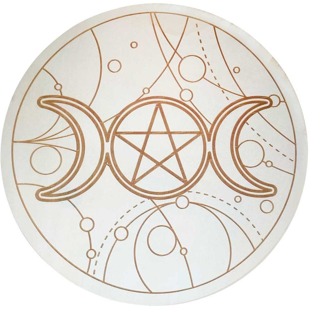 WOOD CRYSTAL GRID-TRIPLE MOON 12″DIA / GRILLE PR CRISTAUX EN BOIS-TRIPLE LUNE 12″DIA(CR)