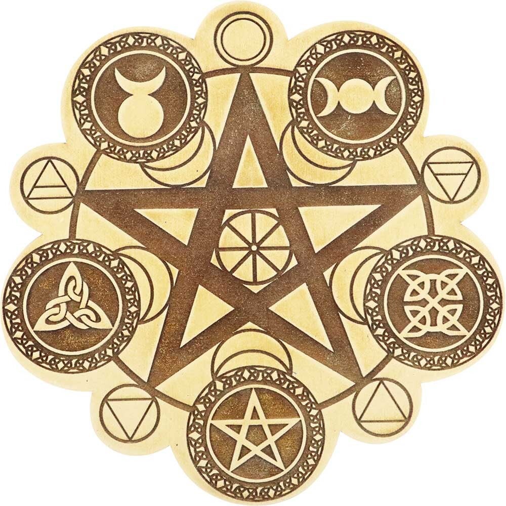 WOOD CRYSTAL GRID-WICCAN 8″DIA / GRILLE PR CRISTAUX EN BOIS-WICCA 8″DIA
