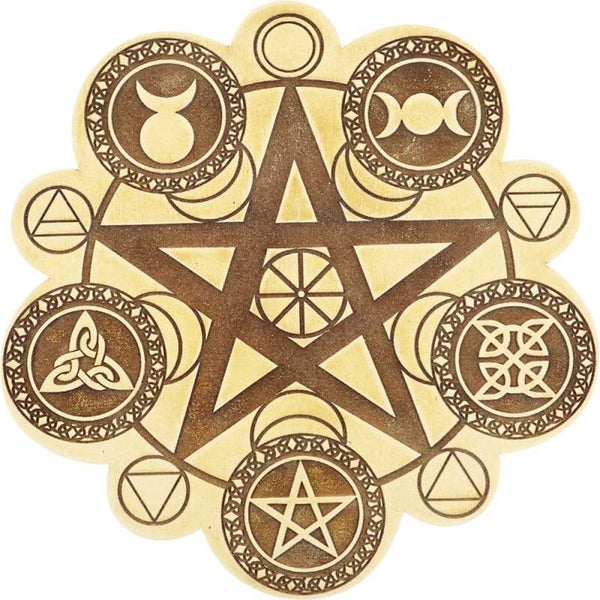 WOOD CRYSTAL GRID-WICCAN 8″DIA / GRILLE PR CRISTAUX EN BOIS-WICCA 8″DIA