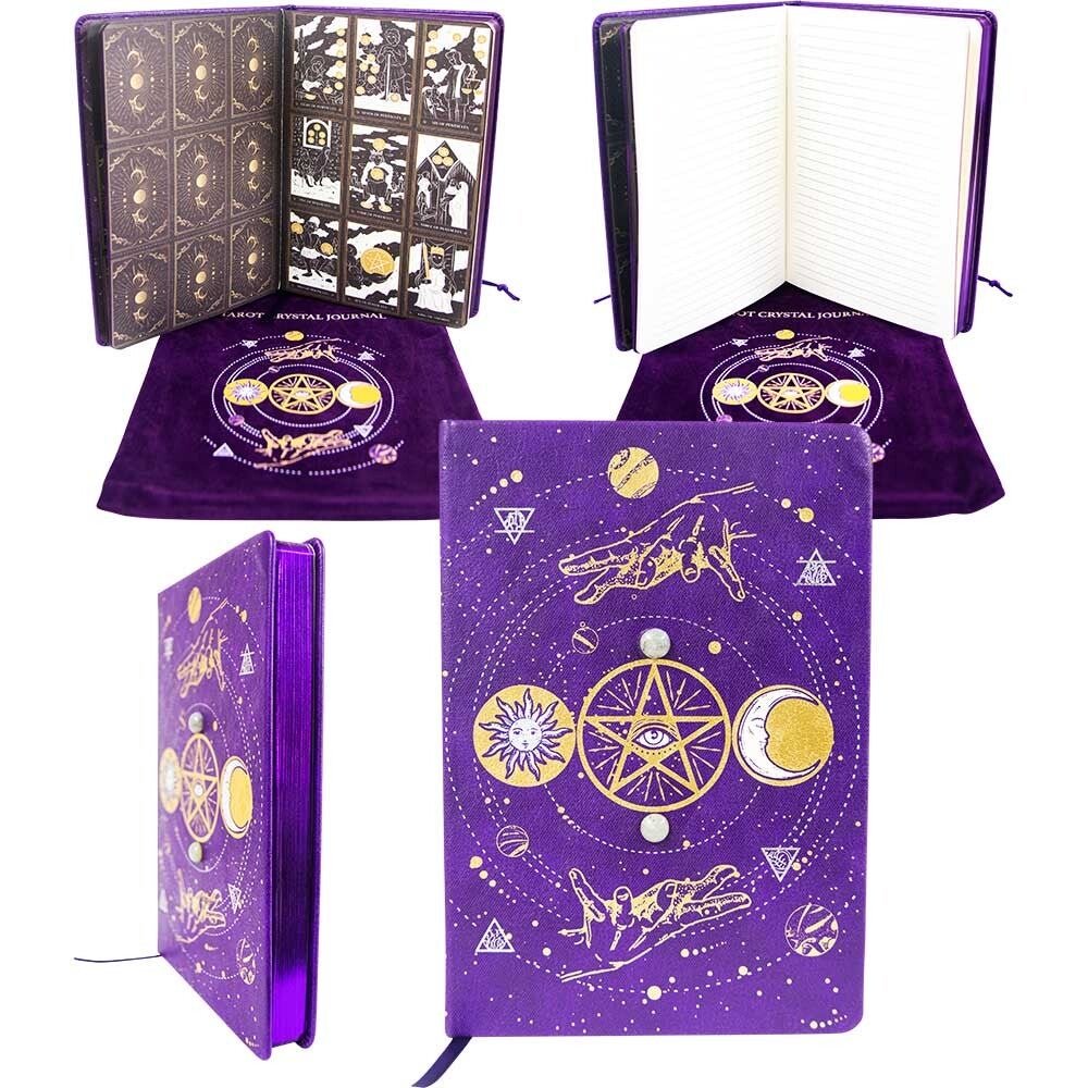 VEGAN LEATHER JOURNAL-CRYSTAL W/BAG-TAROT 5.75″X8.25″ / CUIR VEGETAL-JOURNAL A/C SAC-TAROT 5.75″X8.25″