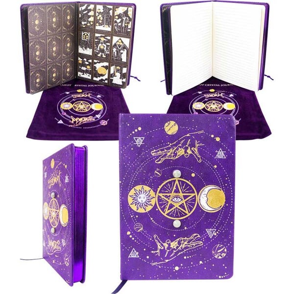 VEGAN LEATHER JOURNAL-CRYSTAL W/BAG-TAROT 5.75″X8.25″ / CUIR VEGETAL-JOURNAL A/C SAC-TAROT 5.75″X8.25″