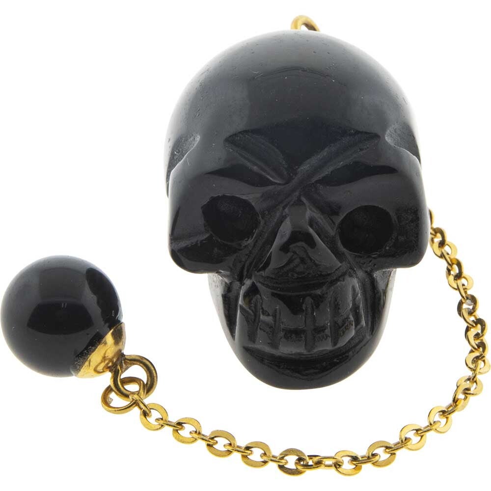 PENDULUM-GEMSTONE-BLACK ONYX SKULL / PENDULE-PIERRE SEMI-PRECIEUSE-ONYX NOIR CRANE