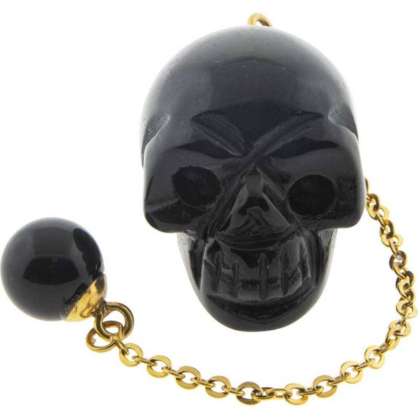 PENDULUM-GEMSTONE-BLACK ONYX SKULL / PENDULE-PIERRE SEMI-PRECIEUSE-ONYX NOIR CRANE