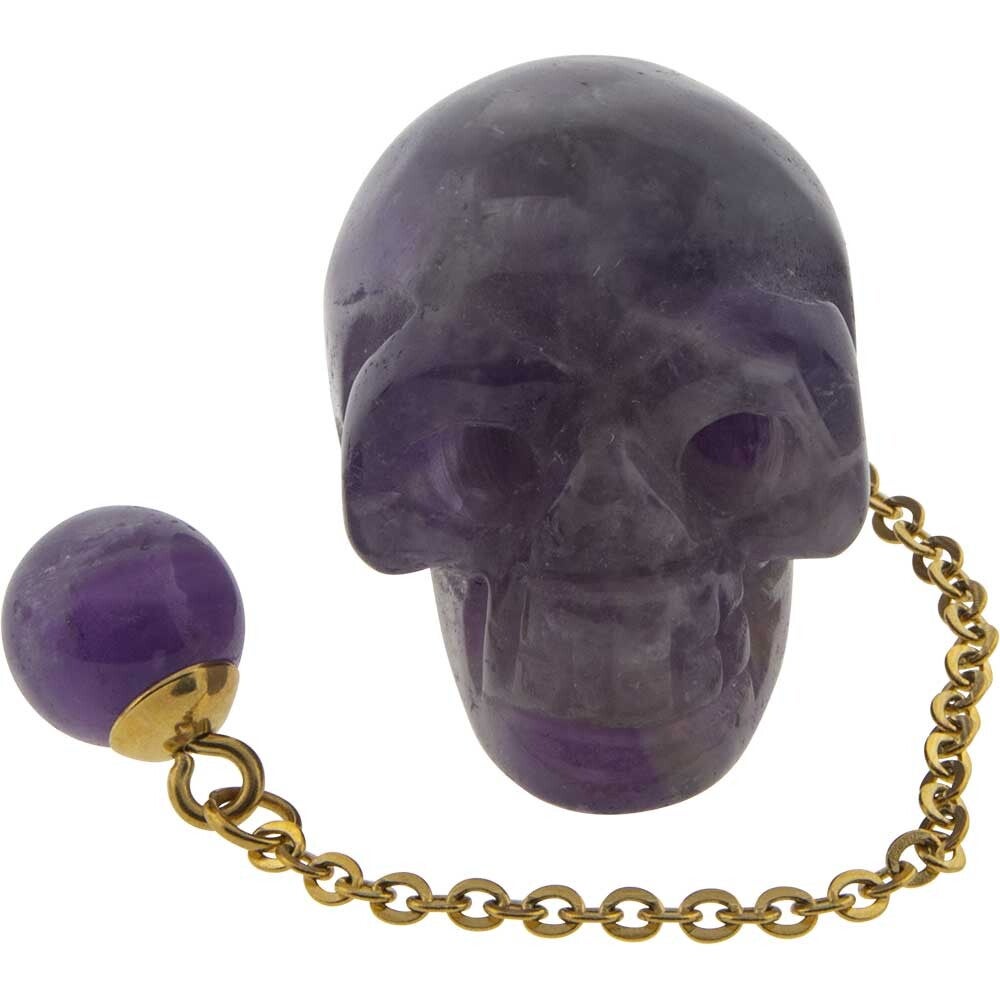 PENDULUM-GEMSTONE-AMETHYST-SKULL / PENDULE-PIERRE SEMI-PRECIEUSE-AMETHYSTE CRANE