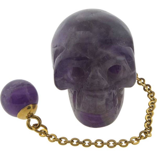 PENDULUM-GEMSTONE-AMETHYST-SKULL / PENDULE-PIERRE SEMI-PRECIEUSE-AMETHYSTE CRANE
