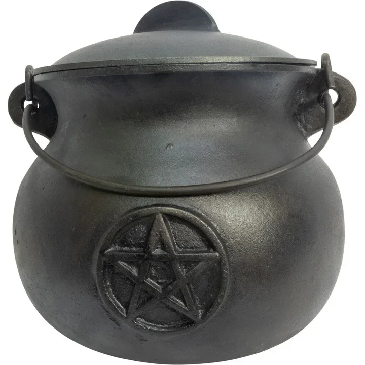 CAULDRON-CAST IRON-FOOD GRADE-PENTACLE MEDIUM 9.5"X8"H / CHAUDRON FONTE NOIR-GRADE ALIMENT.-PENTACLE 9.5"X8"H