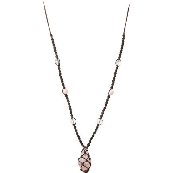 NECKLACE HIPPIE BEADS-ROUGH POINT ROSE QUARTZ (ADJUSTABLE) / COLLIER BILLES HIPPIE-POINTE BRUTE ROSE QUARTZ (AJUSTABLE)