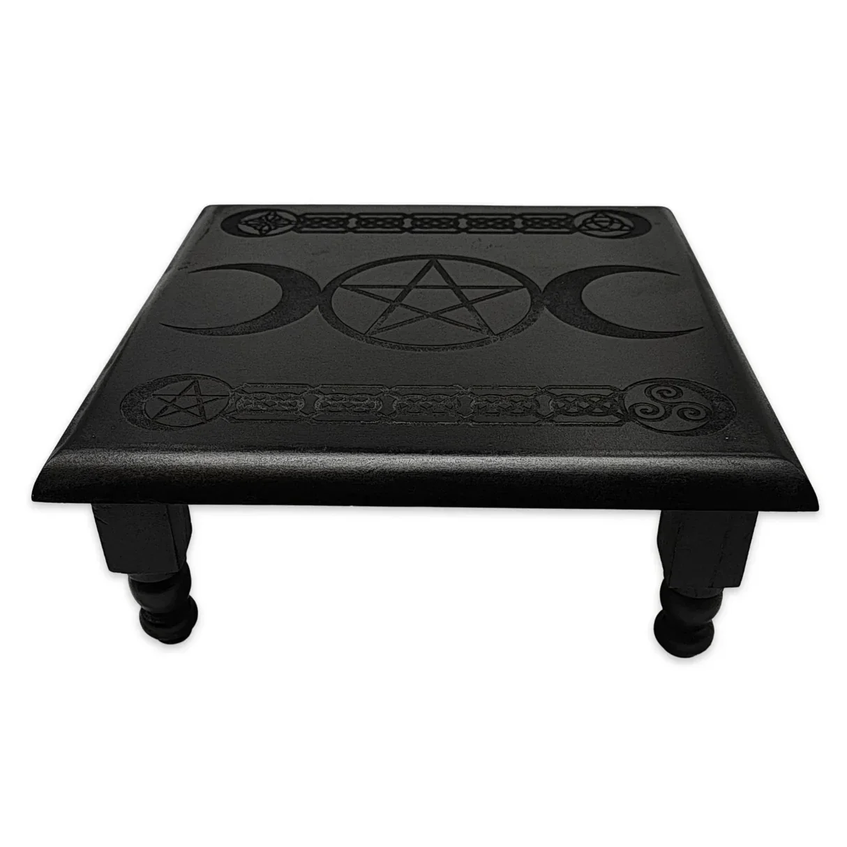 BOIS-TABLE AUTEL-TRIPLE LUNES PENTACLE-NOIR 12"X12"X4"H