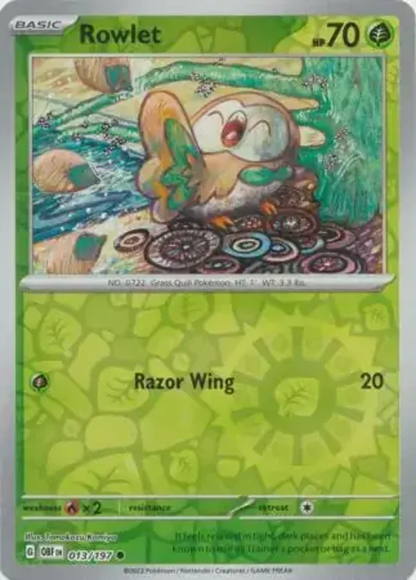 Obsidian Flames  013/197 Rowlet Rev Holo
