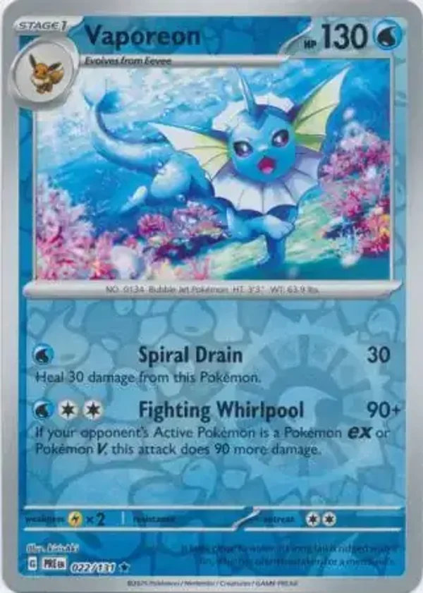 Prismatic Evolutions  022/131 Vaporeon Rev Holo