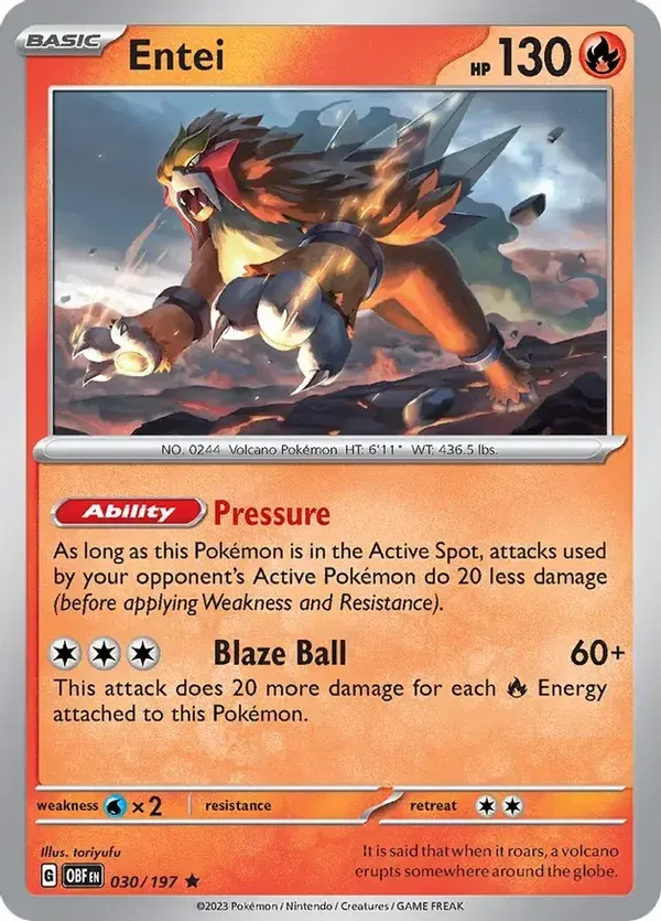 Obsidian Flames  030/197 Entei Holofoil