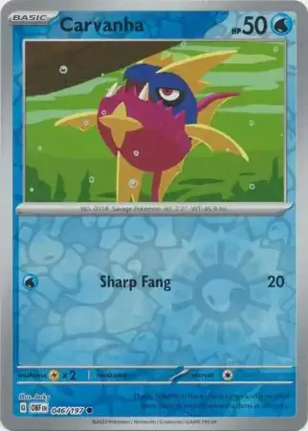 Obsidian Flames  046/197 Carvanha Rev Holo