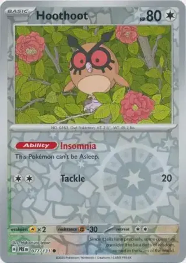 Prismatic Evolutions  077/131 Hoothoot Rev Holo