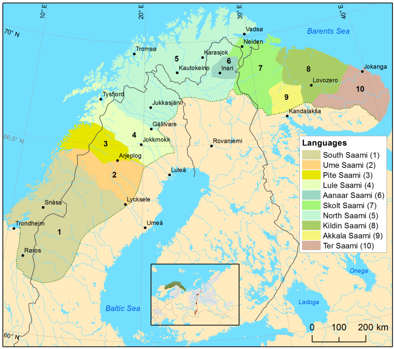 A detailed map of the Sami languages.