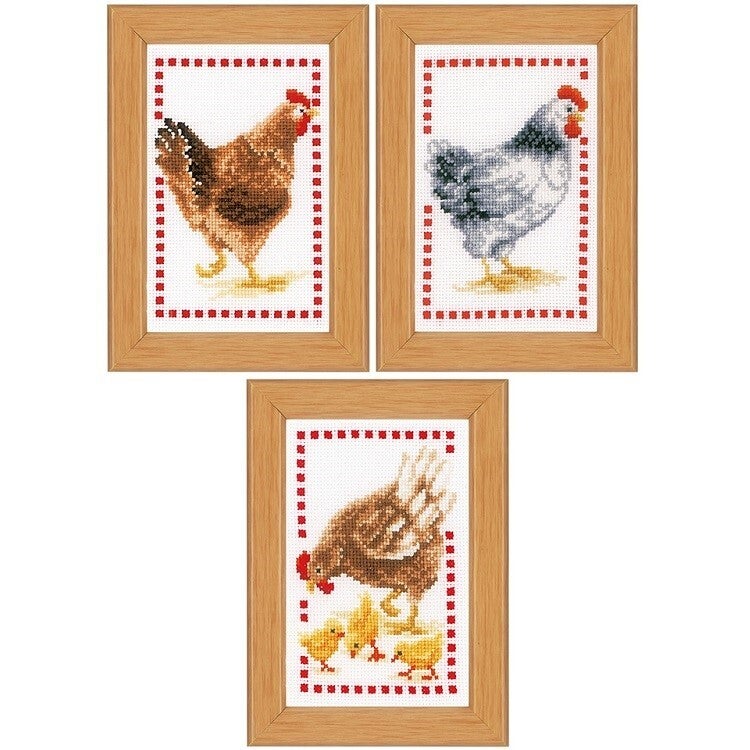 Kit point de croix 3 miniatures poules