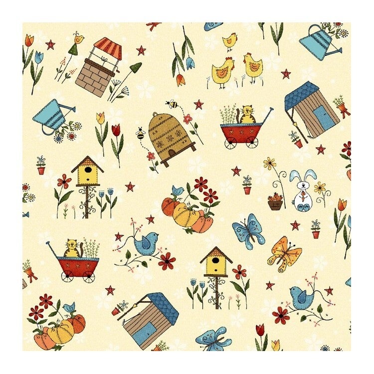 Tissu patchwork elements de jardin en vrac