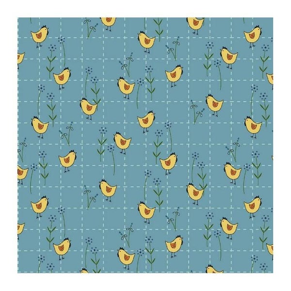 Tissu patchwork poules sur quadrillage bleu