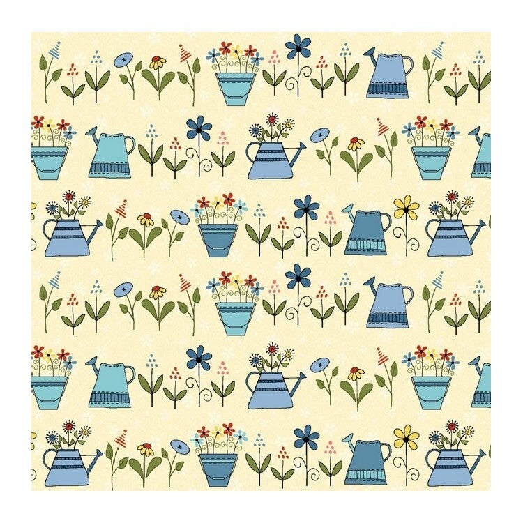 Tissu patchwork fleurs et arrosoirs fleuris