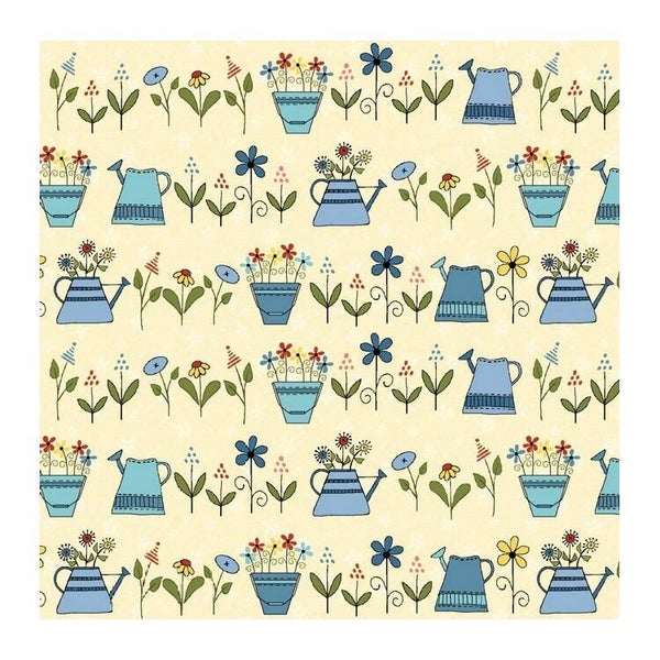 Tissu patchwork fleurs et arrosoirs fleuris