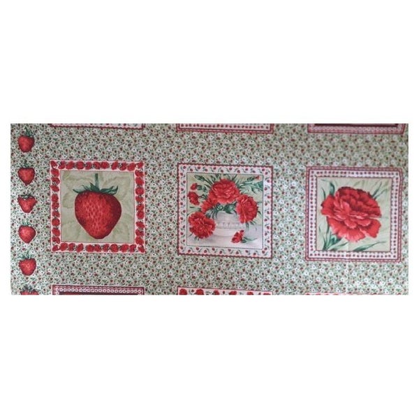 Tissu patchwork bande carres fraises