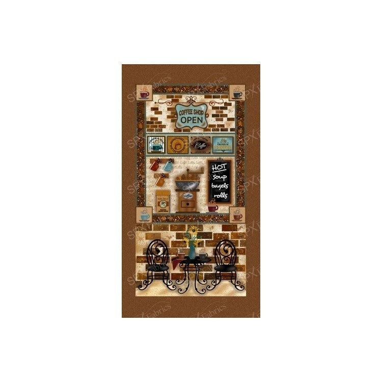 Tissu patchwork panneau a coudre terrasse de cafe
