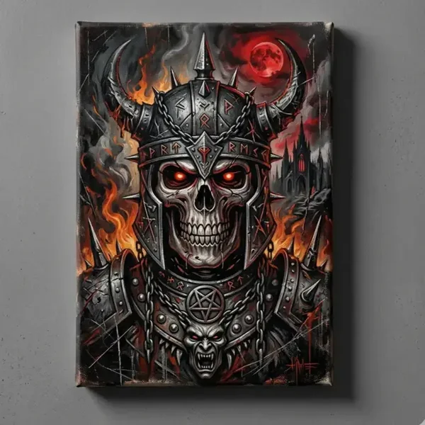 Canvas Schilderij Ingelijst - Gothic Viking Schedel