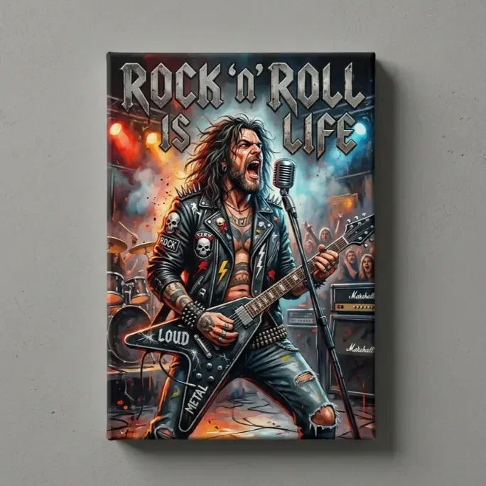 Ingelijst Canvas Rock 'n' Roll is Life – Exclusief